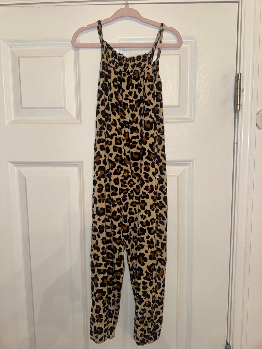 Posh Peanut girls Leopard Print Spaghetti-Strap Jumpsuit - Tan/Black